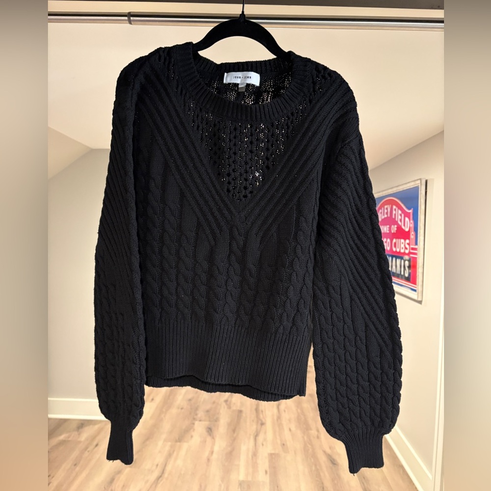 John + Jenn Black V-Neck Cable Knit Sweater